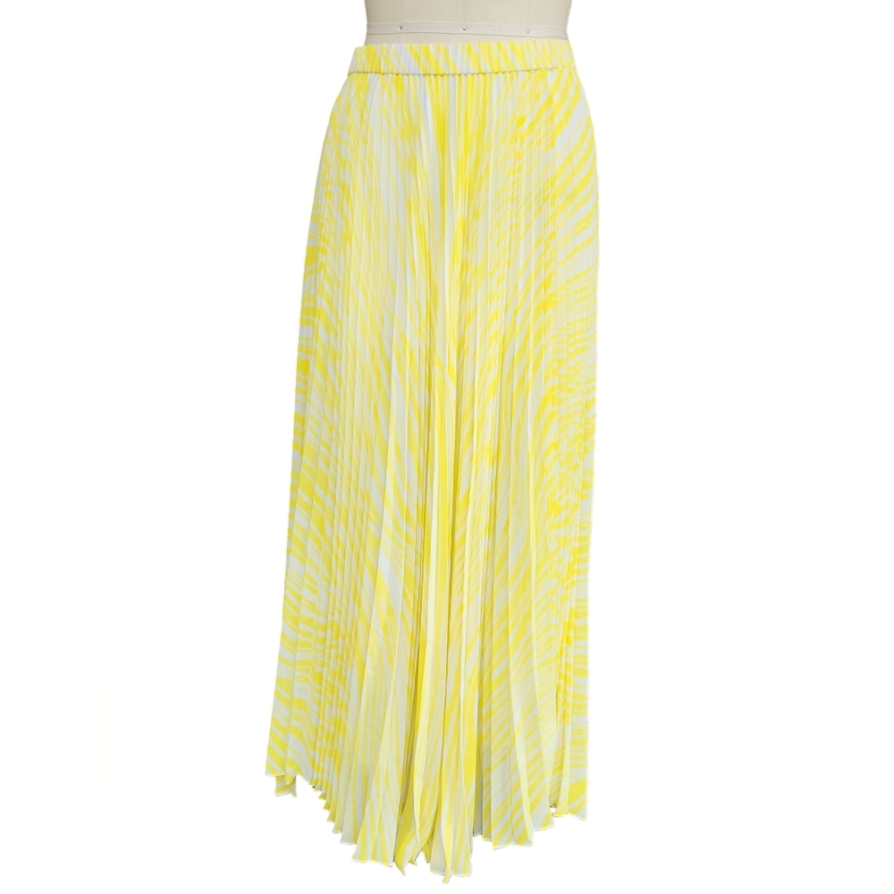 Soft Surroundings TM Tall M Bright Yellow Pleated Maxi Skirt Elastic Waist Lined